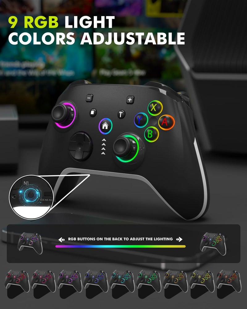 Bcofo Wireless Mobile Gaming Controller for iPhone/Android/Switch/Laptop, Wired Control for PC/Steam, Programmable Game Gamepad with Phone Clip for Gamer, with RGB Lighting Effect/Turbo/Vibration - Image 4